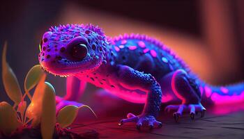 neon gecko, digital art illustration, photo