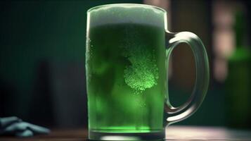 foamy irish green beer, digital art illustration, photo