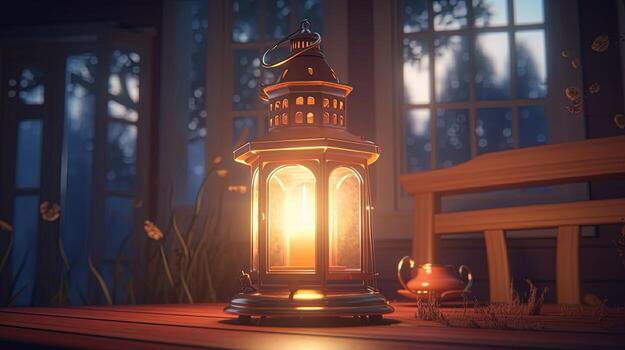 burning light in a lantern, digital art illustration, photo