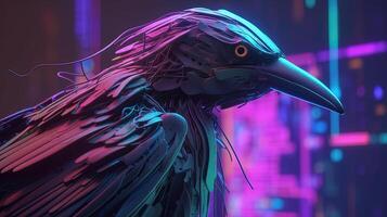 cyberpunk bird, digital art illustration, photo