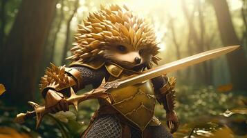 hedgehog warrior, digital art illustration, photo