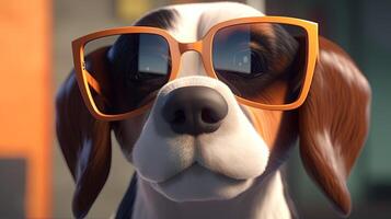 beagle in sunglasses, digital art illustration, photo