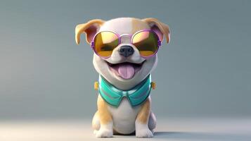 cute smiley dog wearing sunglasses, digital art illustration, photo