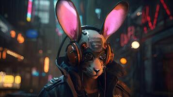 cyberpunk rabbit, digital art illustration, photo