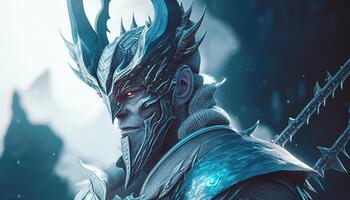 ice dragon warrior, digital art illustration, photo