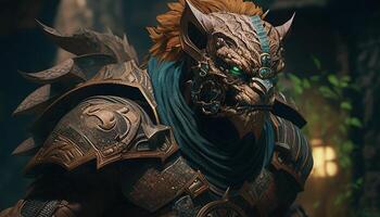 earth tiger warrior, digital art illustration, photo
