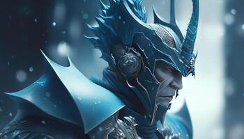 ice dragon warrior, digital art illustration, photo