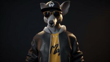 hip hop kangaroo, digital art illustration, Generative AI photo