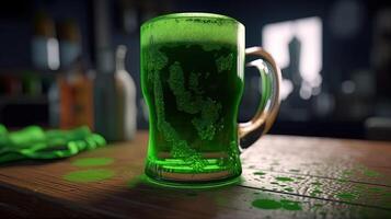 foamy irish green beer, digital art illustration, photo