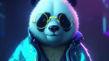 cool panda wearing glasses, digital art illustration, photo