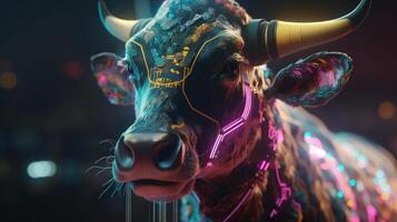 cow cyberpunk, digital art illustration, photo