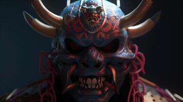 samurai oni mask, digital art illustration, photo