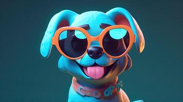 cute smiley dog wearing sunglasses, digital art illustration, photo