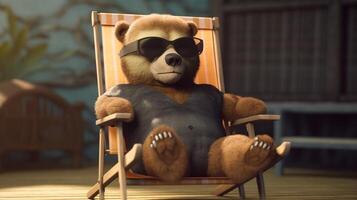 bear relaxing on chair, digital art illustration, photo