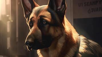 german shepherd, digital art illustration, photo