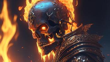 fire skull warrior, digital art illustration, photo