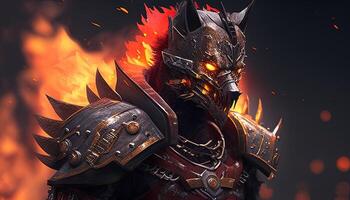 fire wolf warrior, digital art illustration, photo