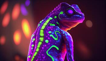 neon gecko, digital art illustration, photo