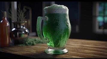 foamy irish green beer, digital art illustration, photo