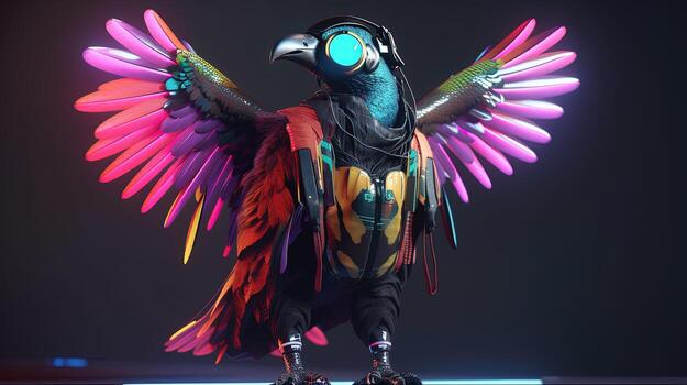 tucán vistoso cyberpunk atuendo, digital Arte ilustración, generativo ai foto
