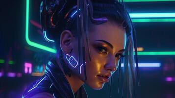 cyberpunk woman portrait, digital art illustration, photo