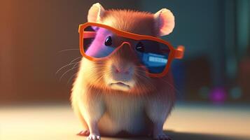 gerbil with stylish sunglasses, digital art illustration, photo
