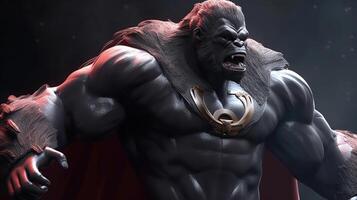 muscular gorilla superhero, digital art illustration, photo