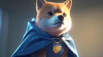 shiba inu superhero, digital art illustration, photo