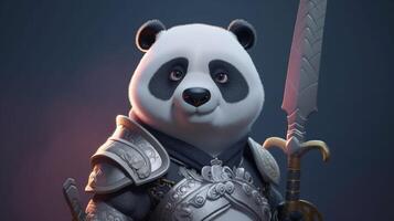 panda knight, digital art illustration, photo