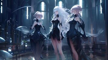 ghost ladies on platform, digital art illustration, photo