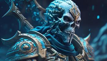 water skull warrior, digital art illustration, photo