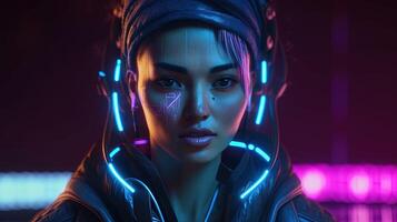cyberpunk woman portrait, digital art illustration, photo