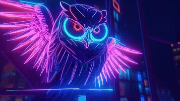 neon owl, digital art illustration, photo