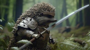 hedgehog warrior, digital art illustration, photo