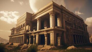 old babylonian stone palace, digital art illustration, photo