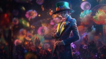 professional pantomime wearing hat, digital art illustration, photo