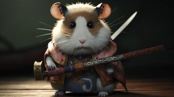 hamster samurai, digital art illustration, photo