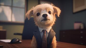 cute little dog businessman, digital art illustration, photo