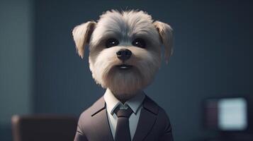 cute little dog businessman, digital art illustration, photo