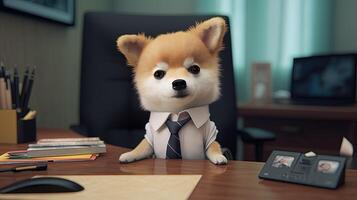 cute little dog businessman, digital art illustration, photo