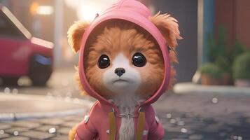 cute dog with costume, digital art illustration, photo