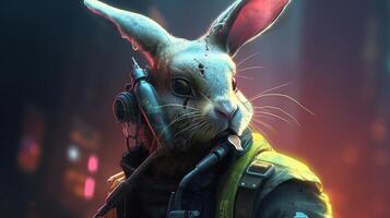 cyberpunk rabbit, digital art illustration, photo