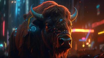 bison cyberpunk, digital art illustration, photo