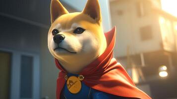 shiba inu superhero, digital art illustration, photo