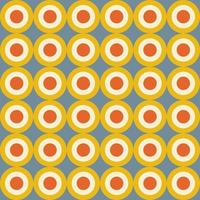 Retro aesthetic seamless pattern in style 60s, 70s. Colorful circles or rings on a blue background. Geometric vector print.
