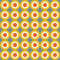 Retro aesthetic seamless pattern in style 60s, 70s. Colorful circles or rings on a blue background. Geometric vector print.