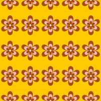 Abstract retro seamless pattern with geometric daisy flowers on a yellow background. Colorful groovy vector illustration in style 60s, 70s