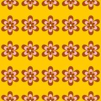 Abstract retro seamless pattern with geometric daisy flowers on a yellow background. Colorful groovy vector illustration in style 60s, 70s