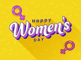 Happy Women's Day Font With Pink Female Gender Sign On Yellow Memphis Dash Pattern Background. vector