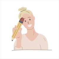 Vector color illustration of a student with a pencil.